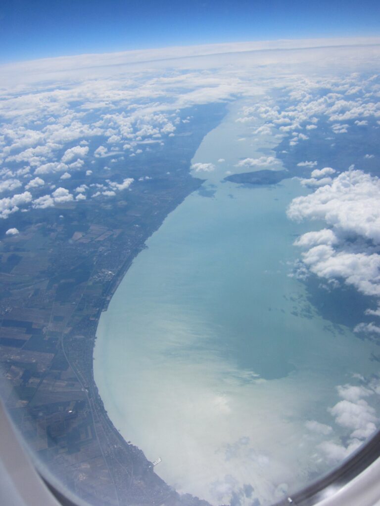 Aerial view of Lake Balaton and the Tihany Peninsula