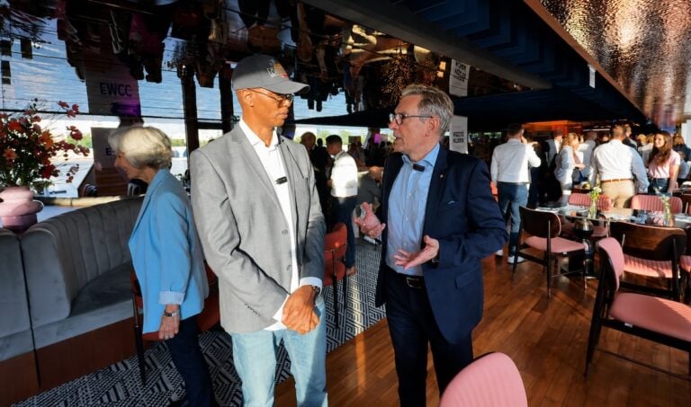 Ray interviewing Thomas Narbeshuber of Rotary Club Budapest at the Budapest Business Party