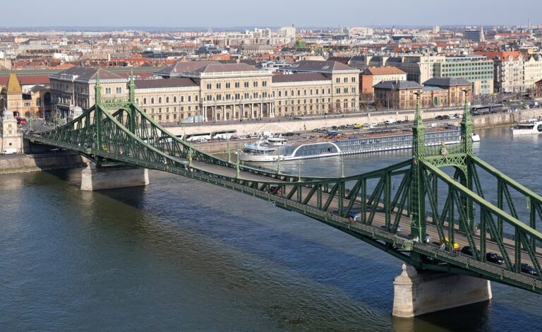 The green steel Liberty Bridge across the Danube in Budapest.