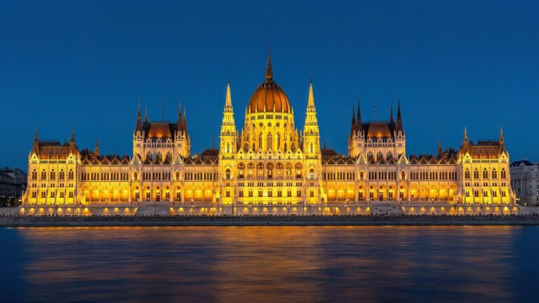 The Hungarian Parliament Building seen from across the Danube.