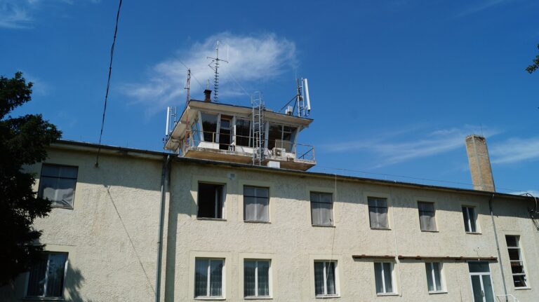 Control tower and airport building at Hévíz-Balaton Airport in Sármellék